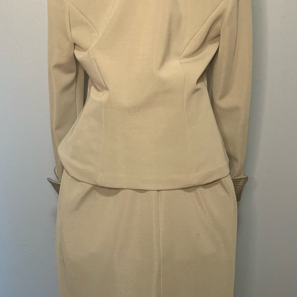 Vintage Lori Weidner Evenings Ivory 2 piece Suit 6 Satin Belted Blazer Skirt - Picture 2 of 16